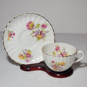 Radfords Teacup and Saucer Punk Yellow Purple Flowers Vintage